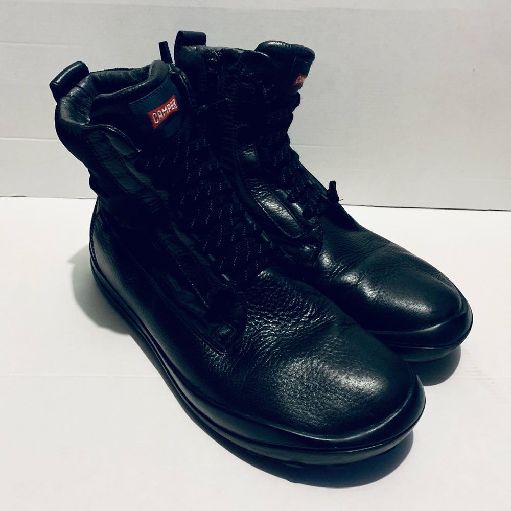 Camper Black Leather Lace-Up Ankle Boots